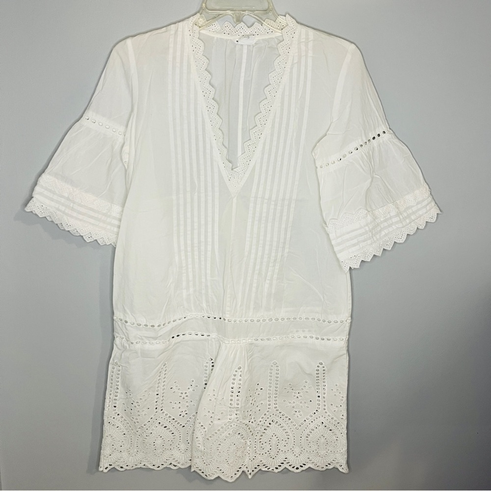 Club Monaco White Eyelet Cotton Mini Tunic Dress - Picture 4 of 12